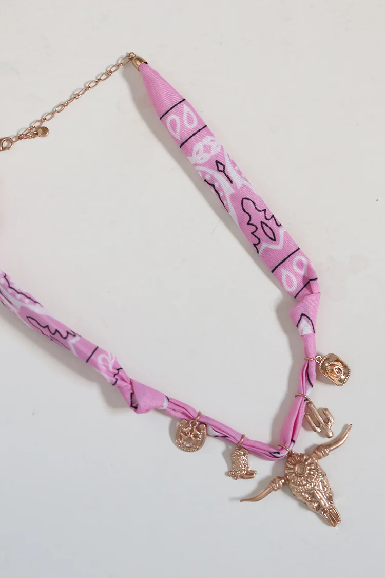 Pink Western Bandana Charm Necklace - Image 2