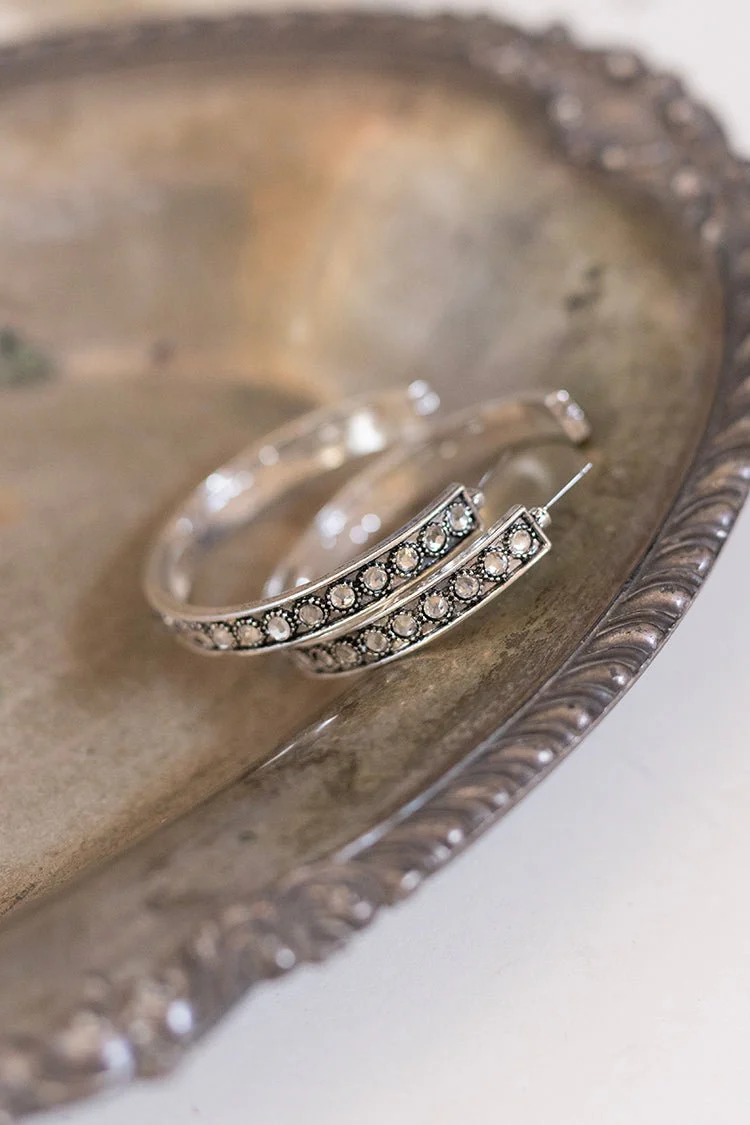 Silver Rhinestone Hoop Earrings