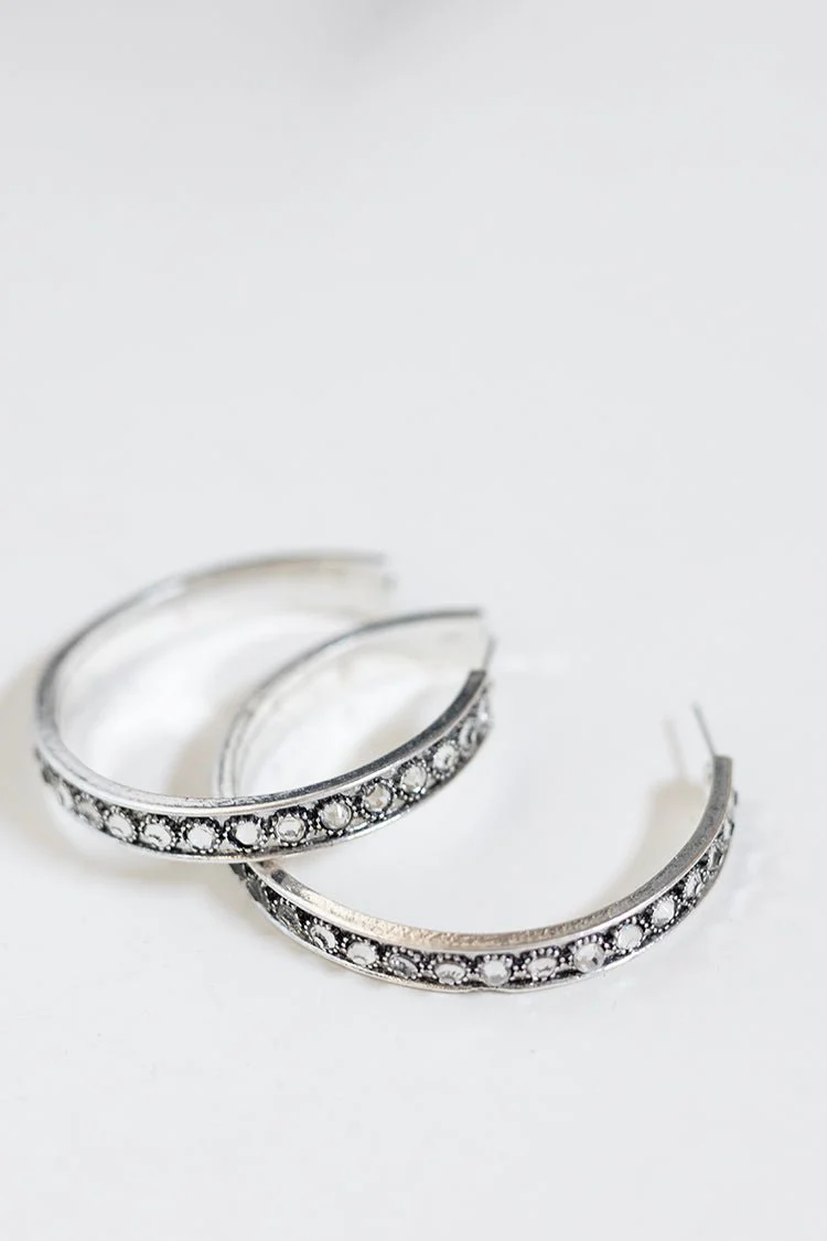 Silver Rhinestone Hoop Earrings - Image 3