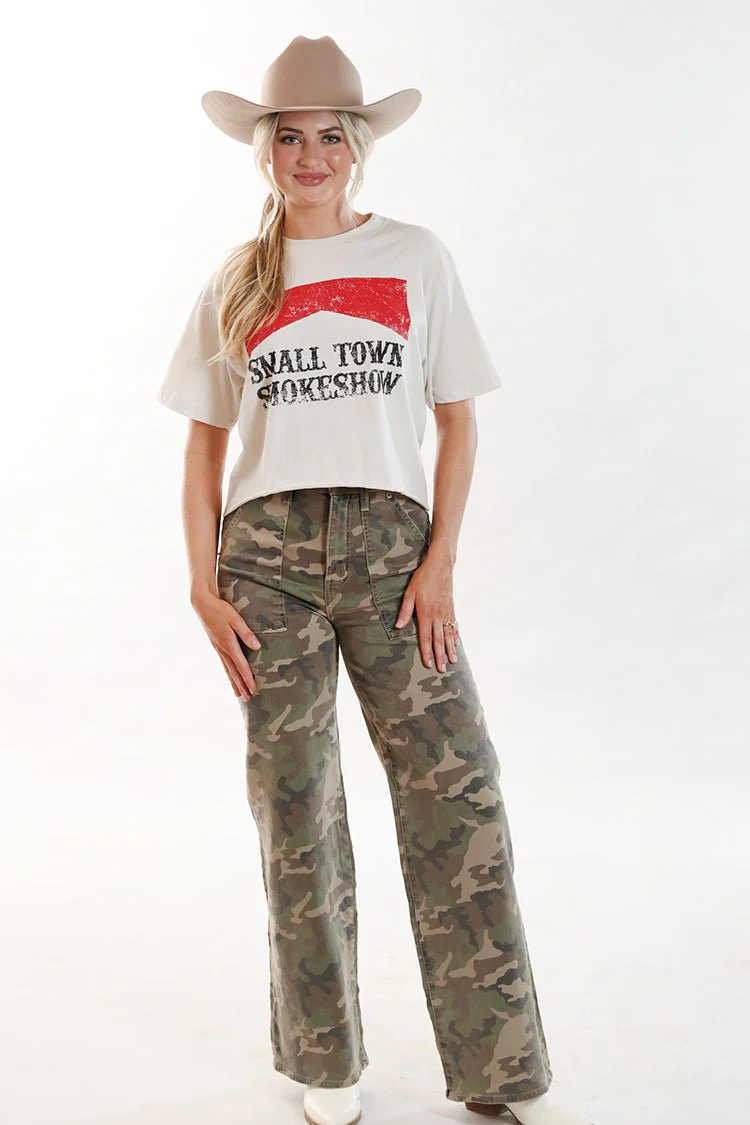 White Small Town Smokeshow Cropped Graphic T-Shirt - Image 4