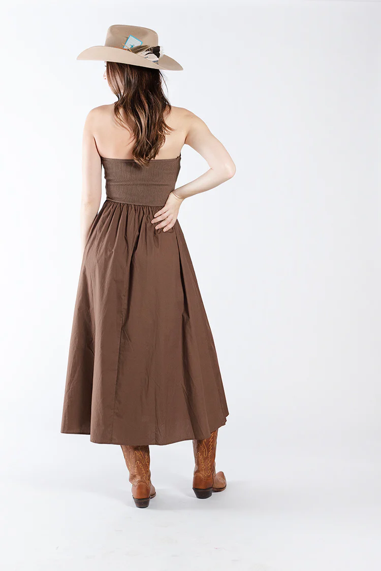 Strapless Twist Mixed Media Midi Dress - Image 3