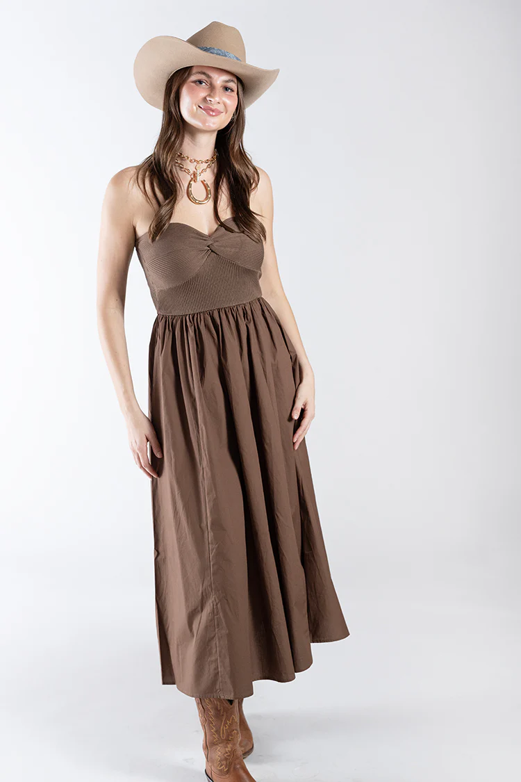 Strapless Twist Mixed Media Midi Dress - Image 4