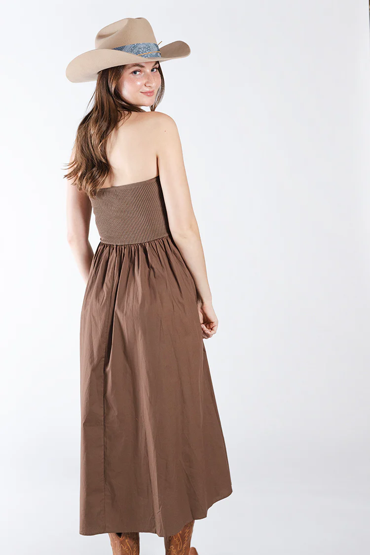 Strapless Twist Mixed Media Midi Dress - Image 5