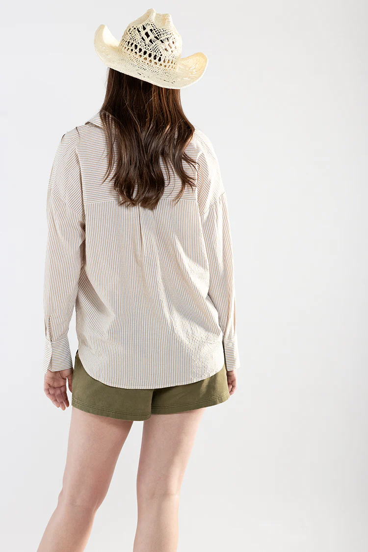 Striped Oversized Button Down - Taupe/White - Image 4