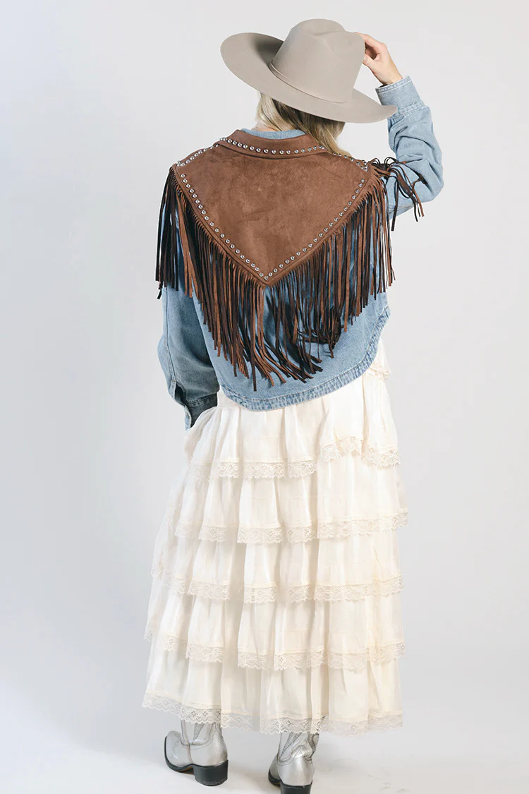 Studded Fringe Shrug - Brown - Image 2