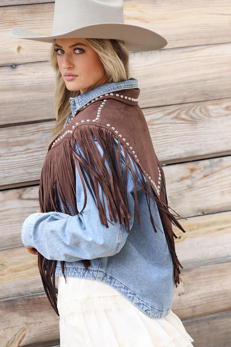 Studded Fringe Shrug - Brown - Image 3