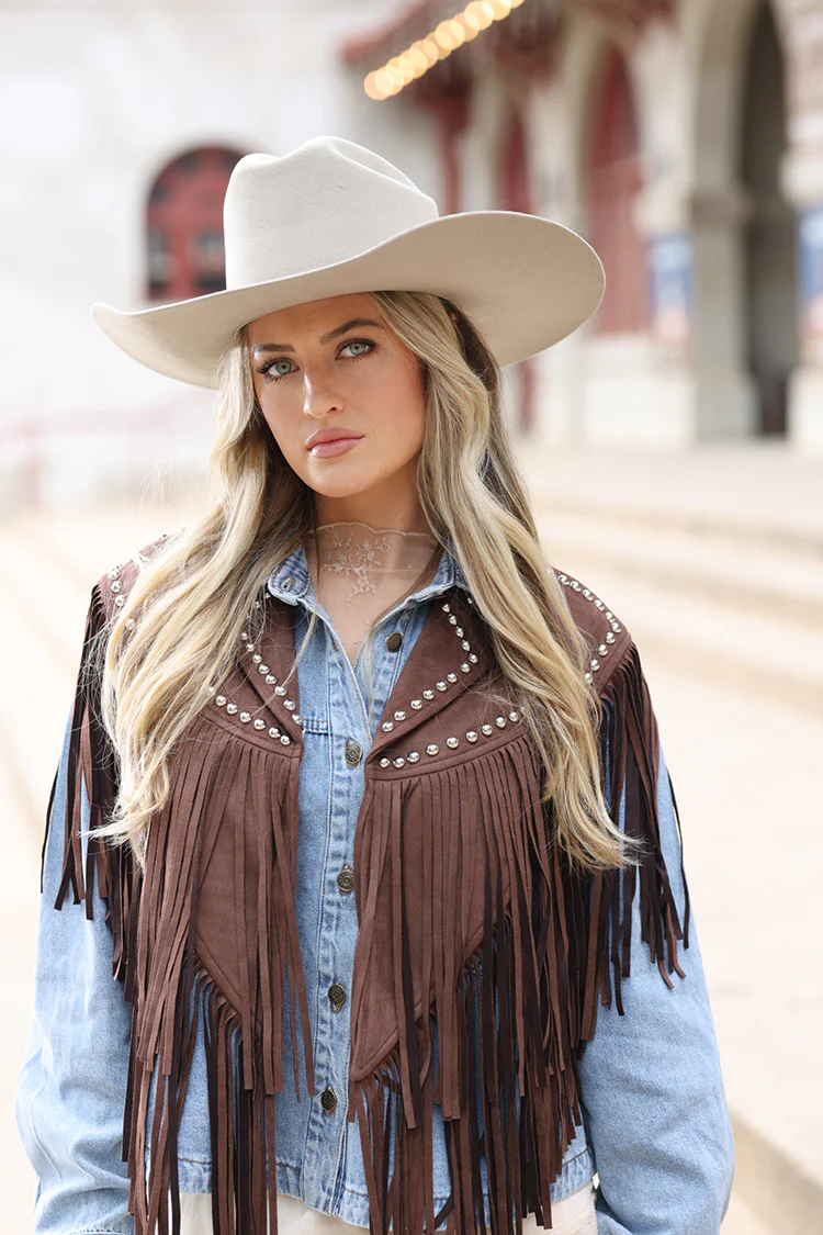 Studded Fringe Shrug - Brown - Image 7