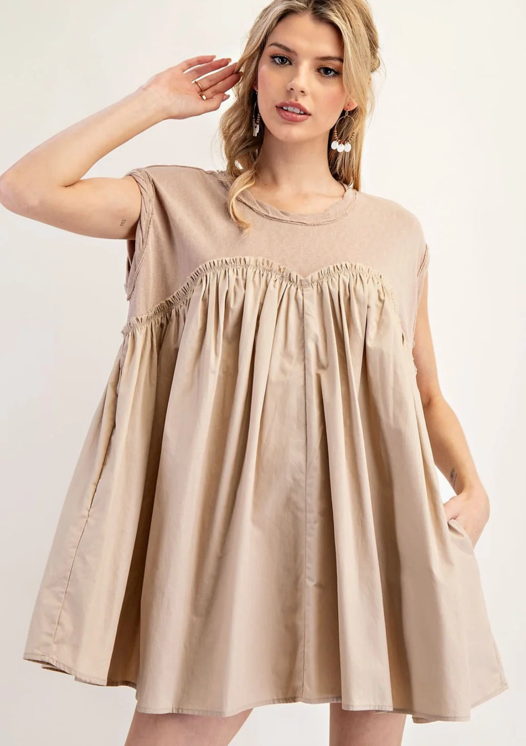 Sweetheart Cap Sleeve Mini Dress - Khaki