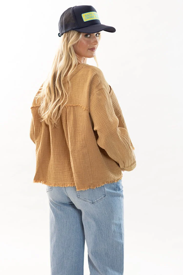 Tan Cotton Gauze Button Down Shirt - Image 4