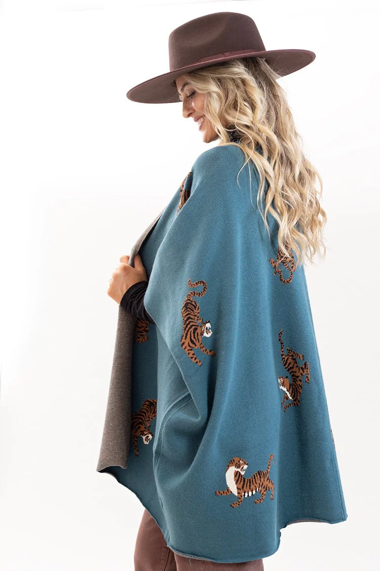 Teal Tiger Print Poncho - Image 5