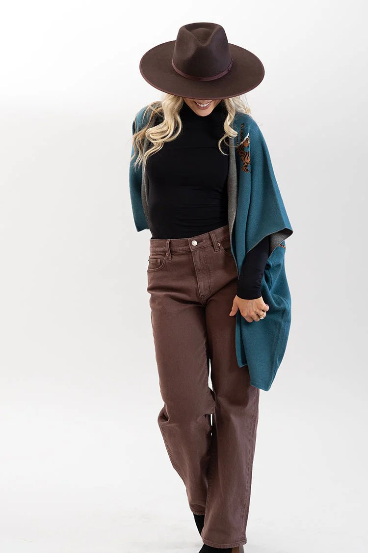 Teal Tiger Print Poncho - Image 6