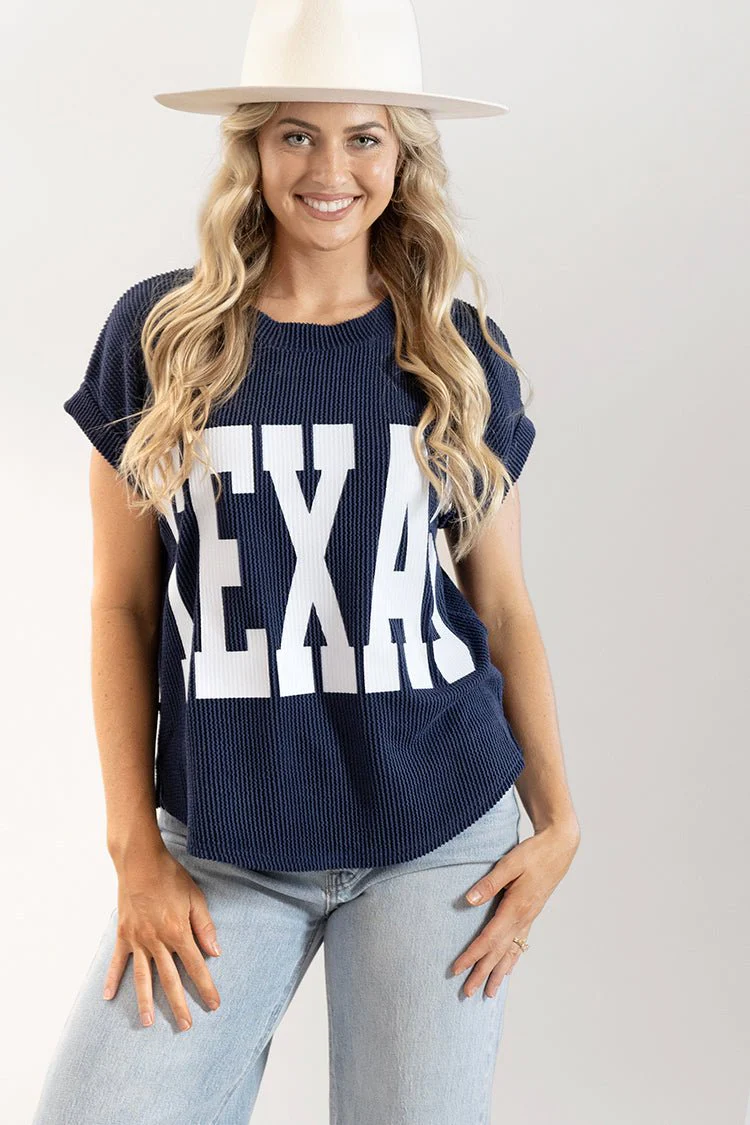 Texas Short Sleeve Ribbed T-Shirt - Navy - Image 3