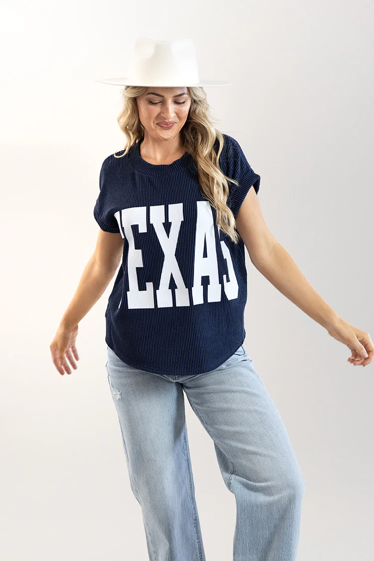 Texas Short Sleeve Ribbed T-Shirt - Navy - Image 4