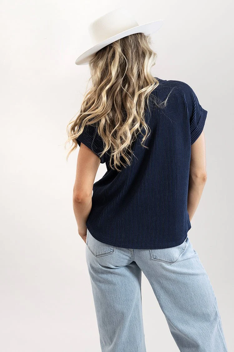 Texas Short Sleeve Ribbed T-Shirt - Navy - Image 5