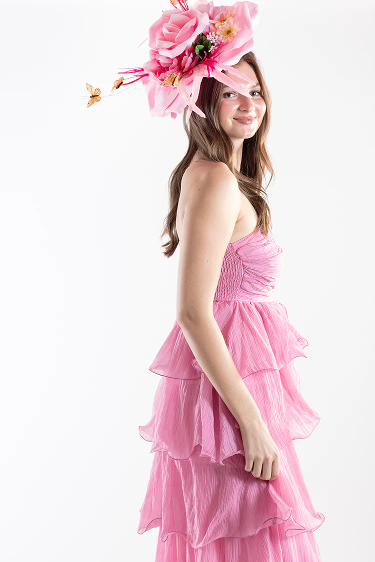 Tiered Ruffle Midi Dress - Pink - Image 3
