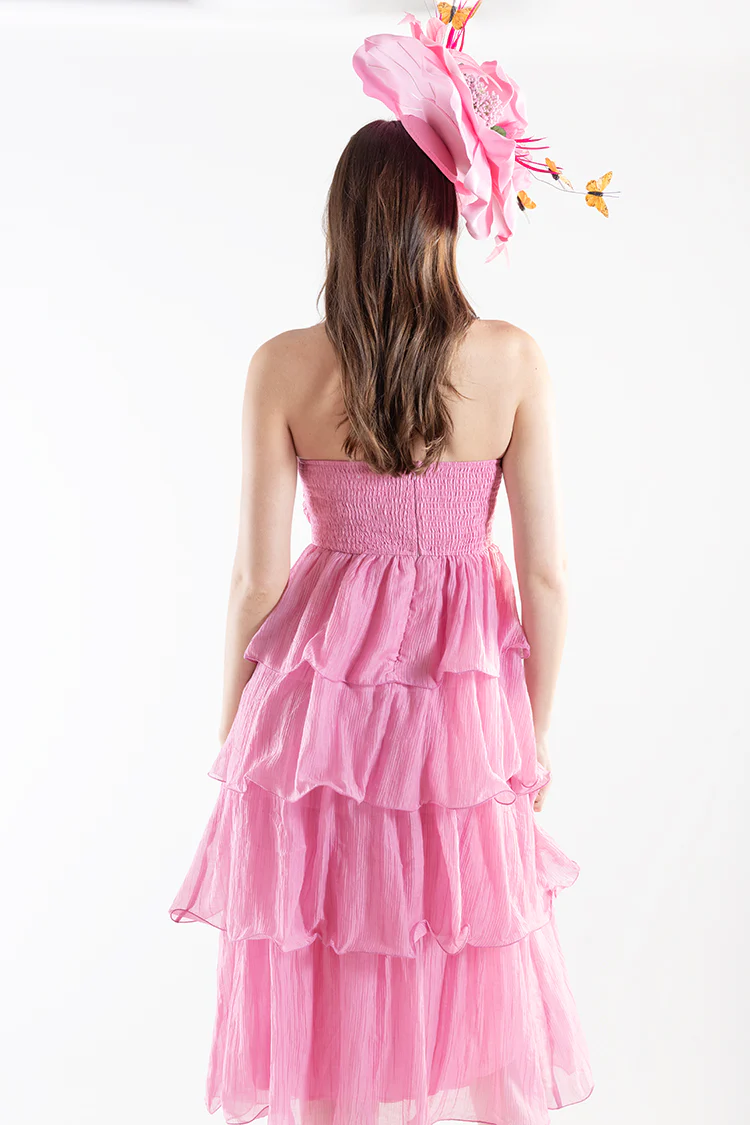Tiered Ruffle Midi Dress - Pink - Image 6