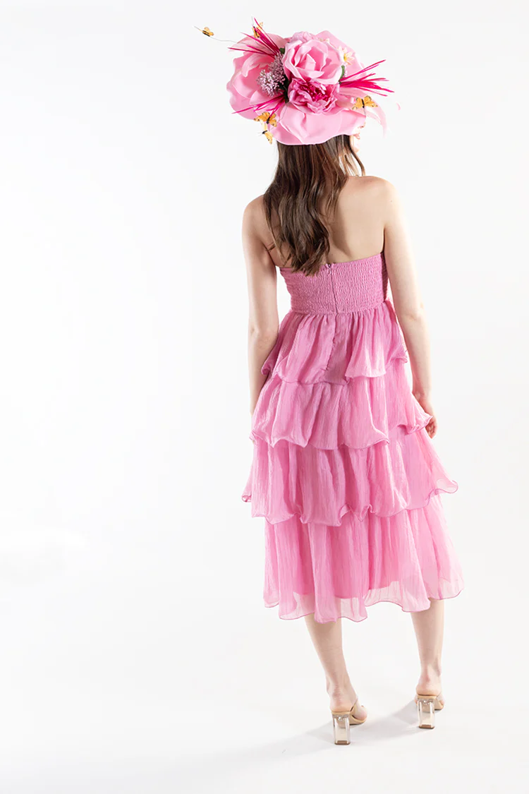 Tiered Ruffle Midi Dress - Pink - Image 7