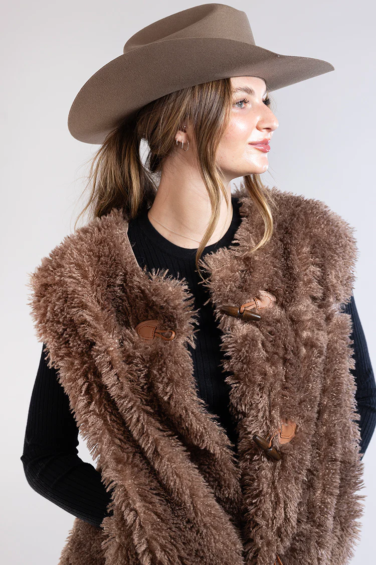 Toggle Closure Shag Vest - Brown - Image 4