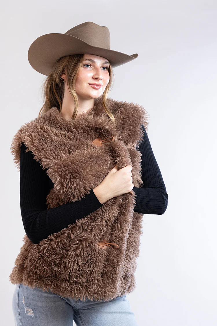 Toggle Closure Shag Vest - Brown - Image 5