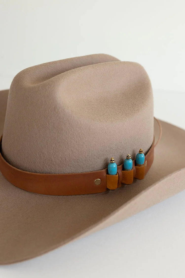 Turquoise Stud Bullet Casing Leather Band Hat Band