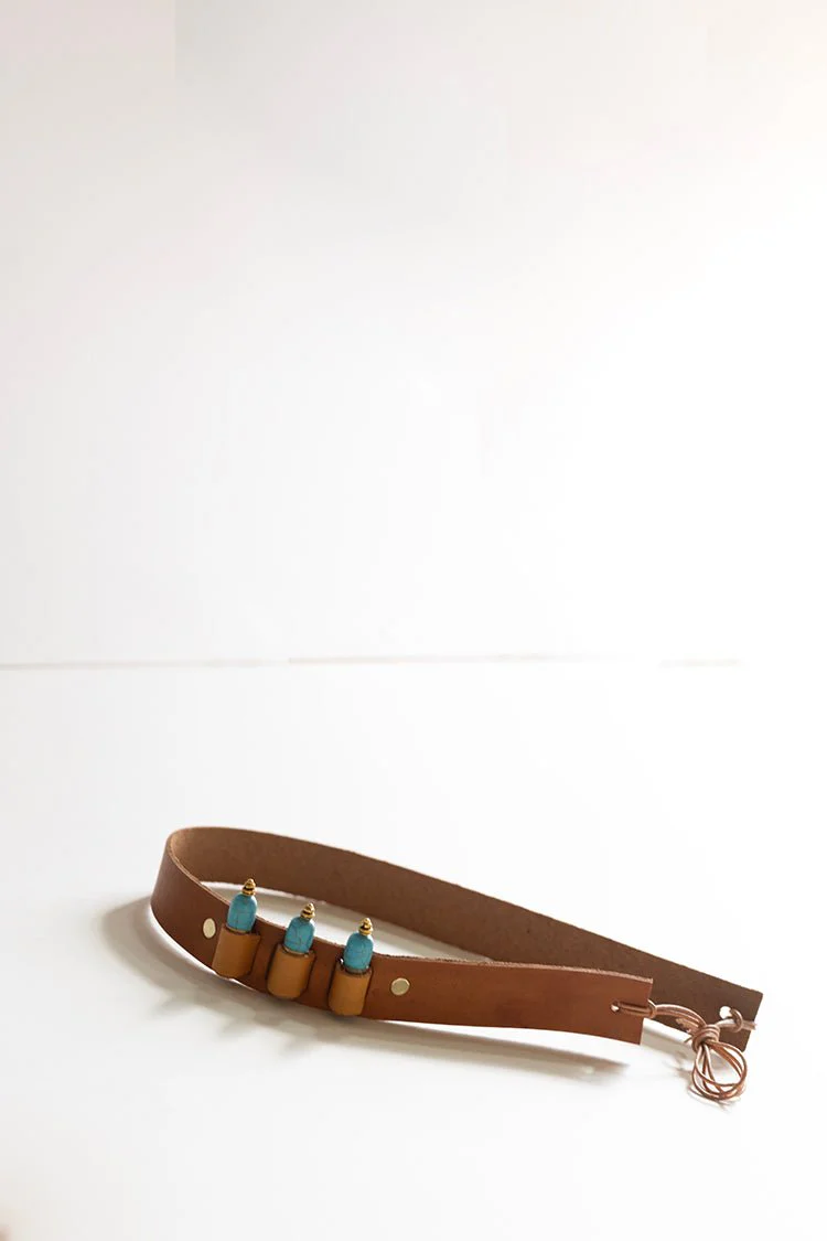 Turquoise Stud Bullet Casing Leather Band Hat Band - Image 2