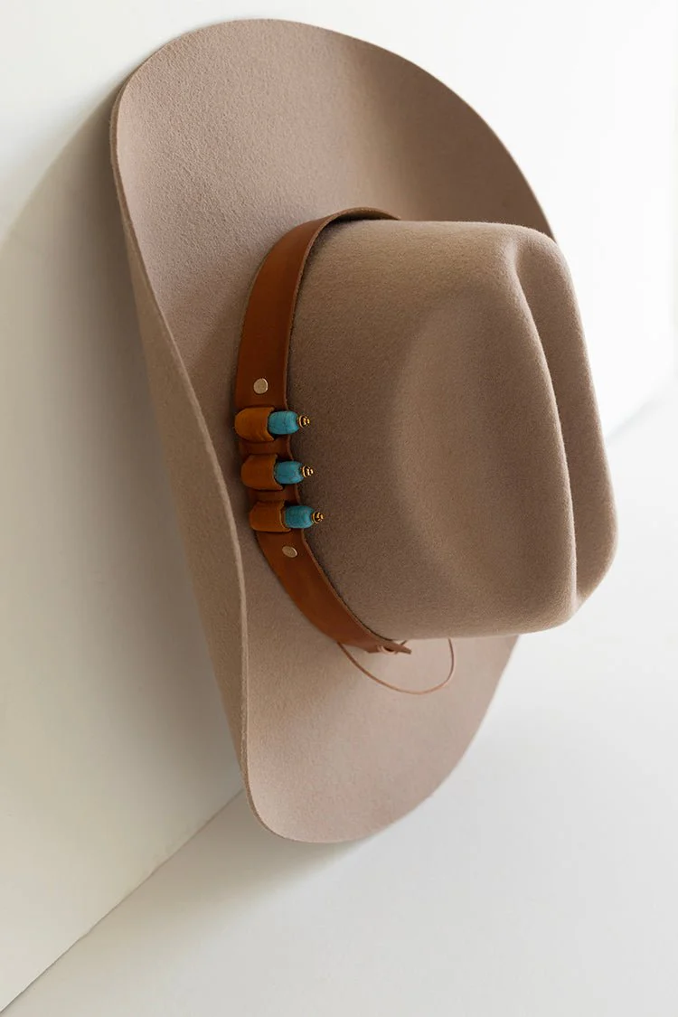 Turquoise Stud Bullet Casing Leather Band Hat Band - Image 3