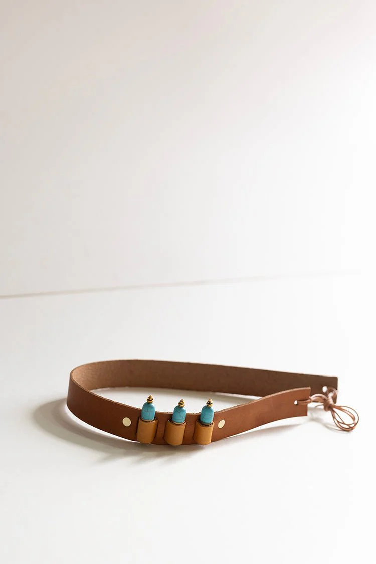 Turquoise Stud Bullet Casing Leather Band Hat Band - Image 4