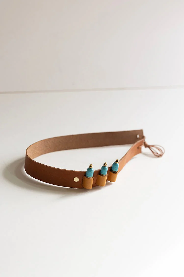 Turquoise Stud Bullet Casing Leather Band Hat Band - Image 5