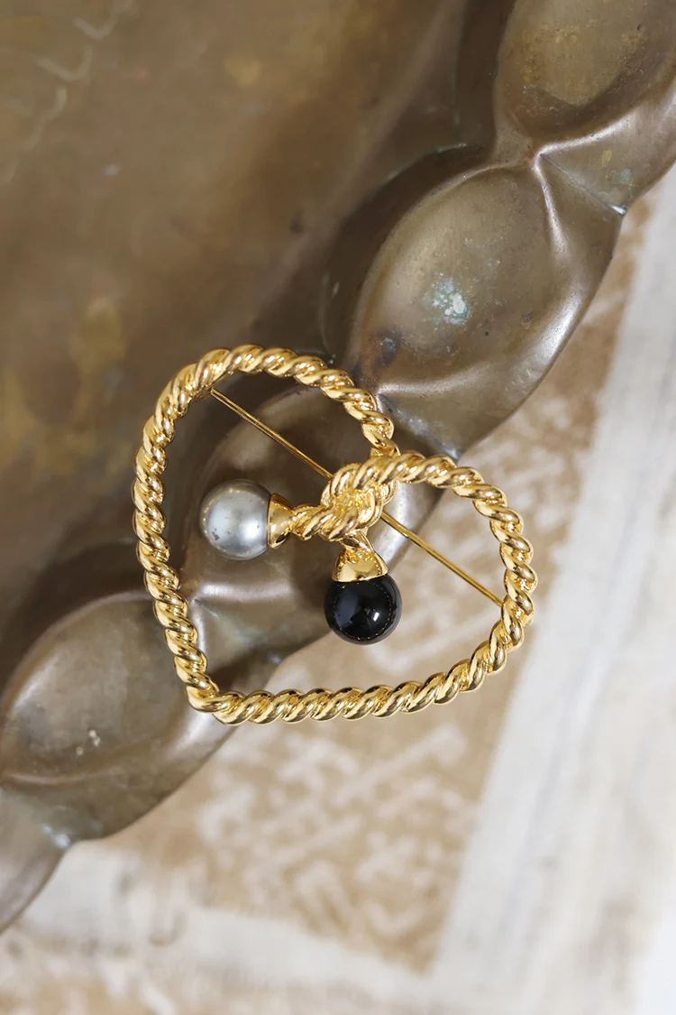 Vintage Gold Rope Heart with Silver and Black Detail