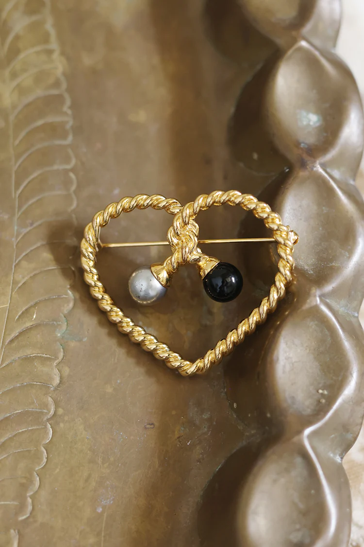 Vintage Gold Rope Heart with Silver and Black Detail - Image 3