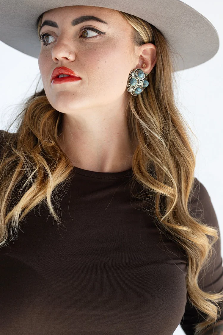Vintage Turquoise and Silver Clip-On Earrings - Image 2