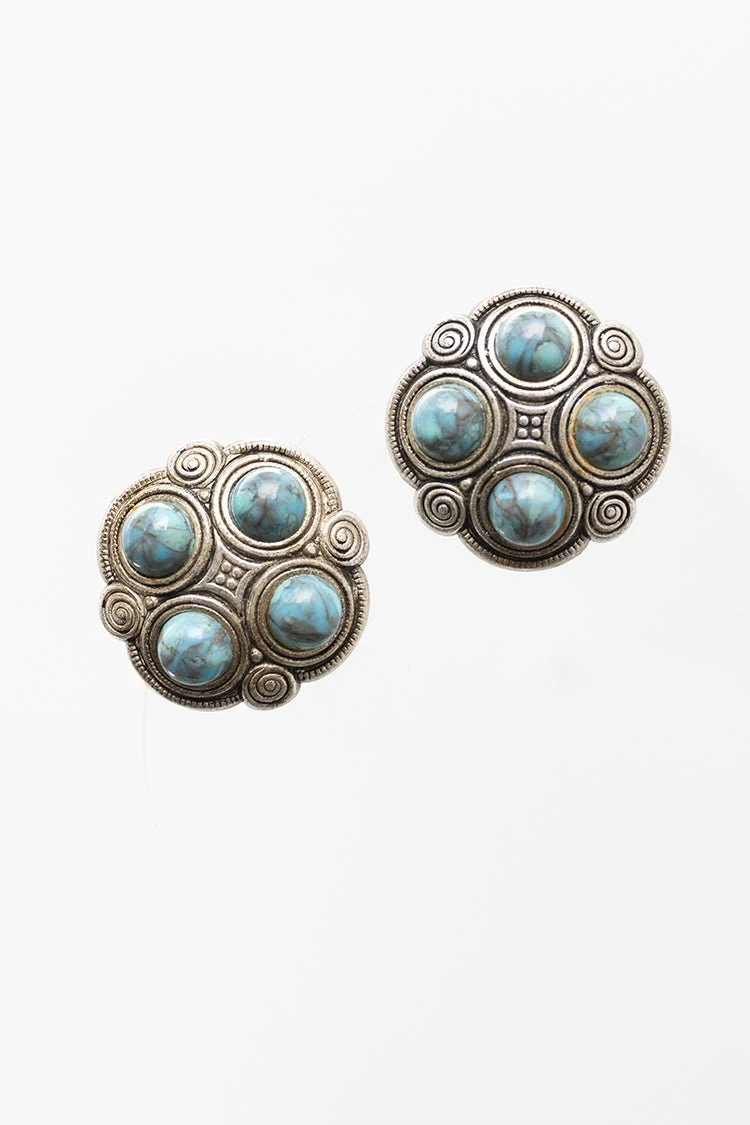 Vintage Turquoise and Silver Clip-On Earrings - Image 3