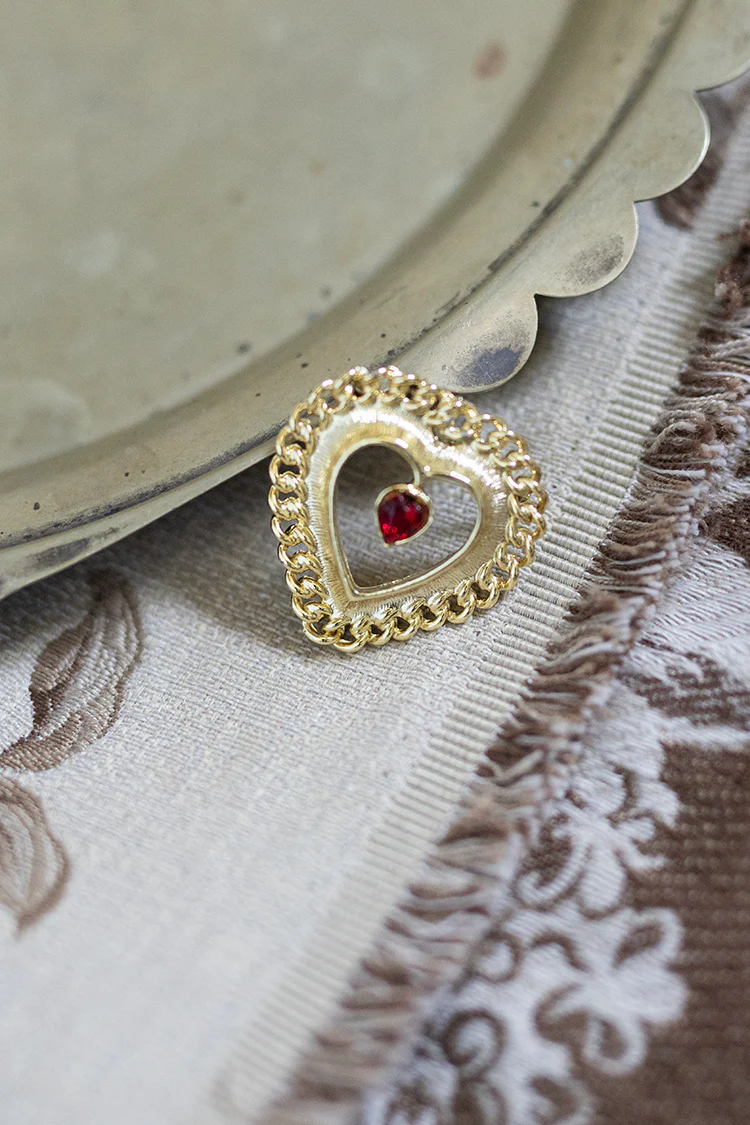 Vintage Red Gold Heart Brooch