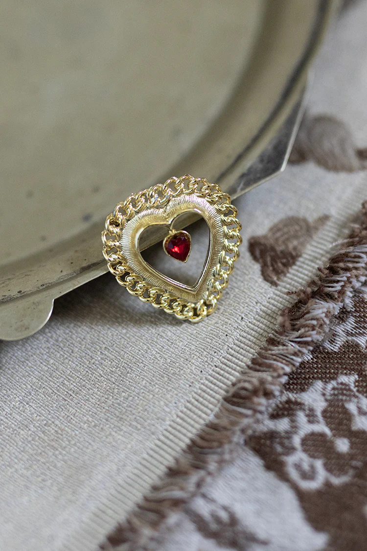 Vintage Red Gold Heart Brooch - Image 3