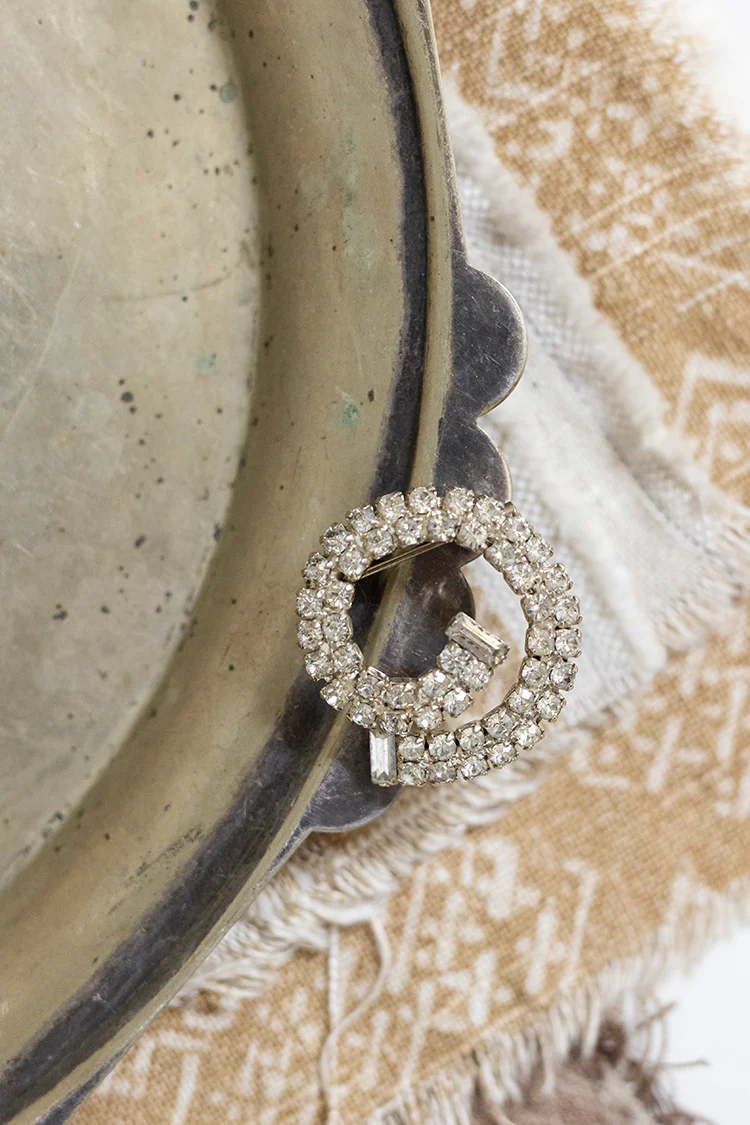 Vintage Rhinestone Circle Swirl Brooch