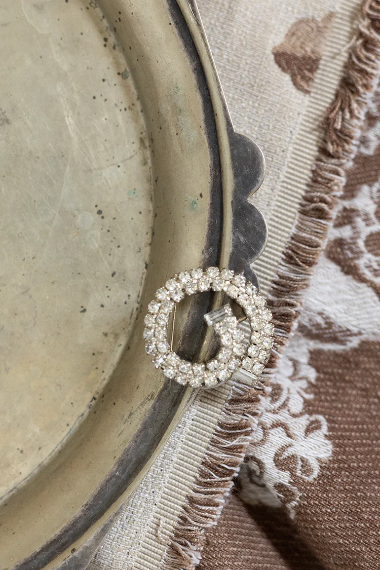 Vintage Rhinestone Circle Swirl Brooch - Image 3