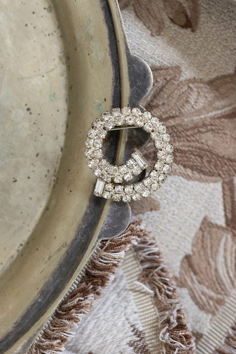 Vintage Rhinestone Circle Swirl Brooch - Image 4