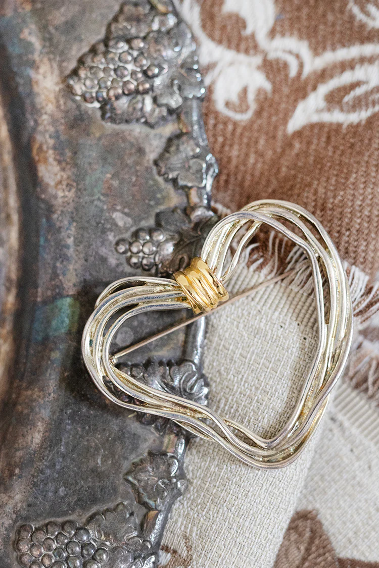 Vintage Silver Twisted Large Heart Brooch