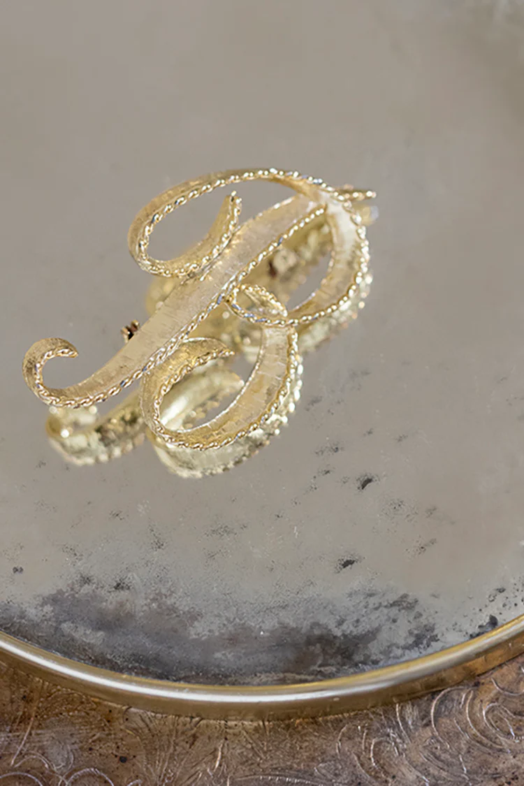 Vintage Thick Gold Swirl "B" Brooch - Image 2