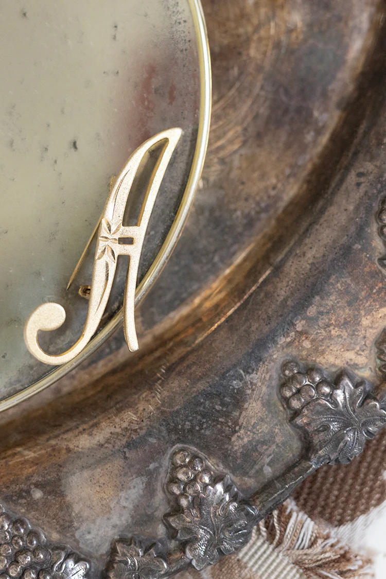 Vintage Thin Detailed Gold "A" Brooch