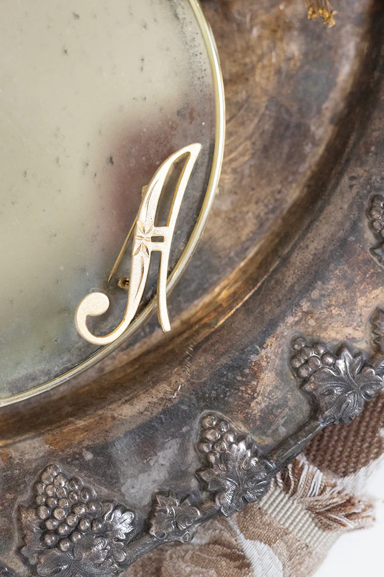 Vintage Thin Detailed Gold "A" Brooch - Image 3