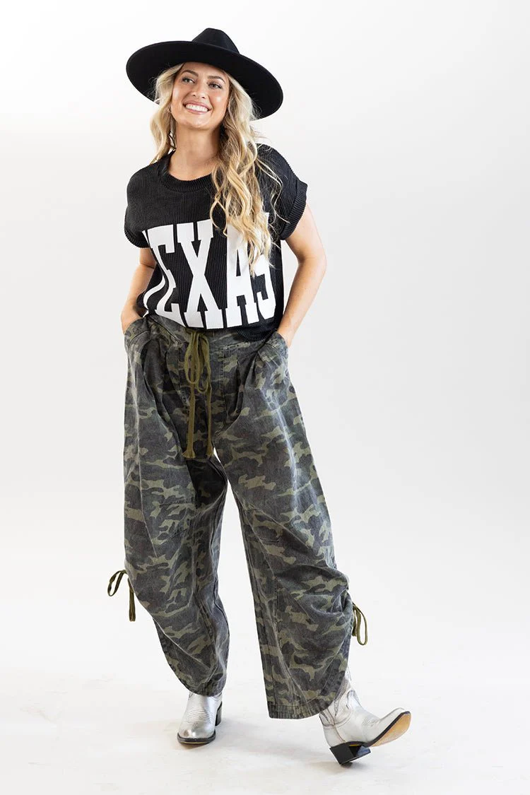 Washed Camo Pants with Ruched Ankle - Image 2