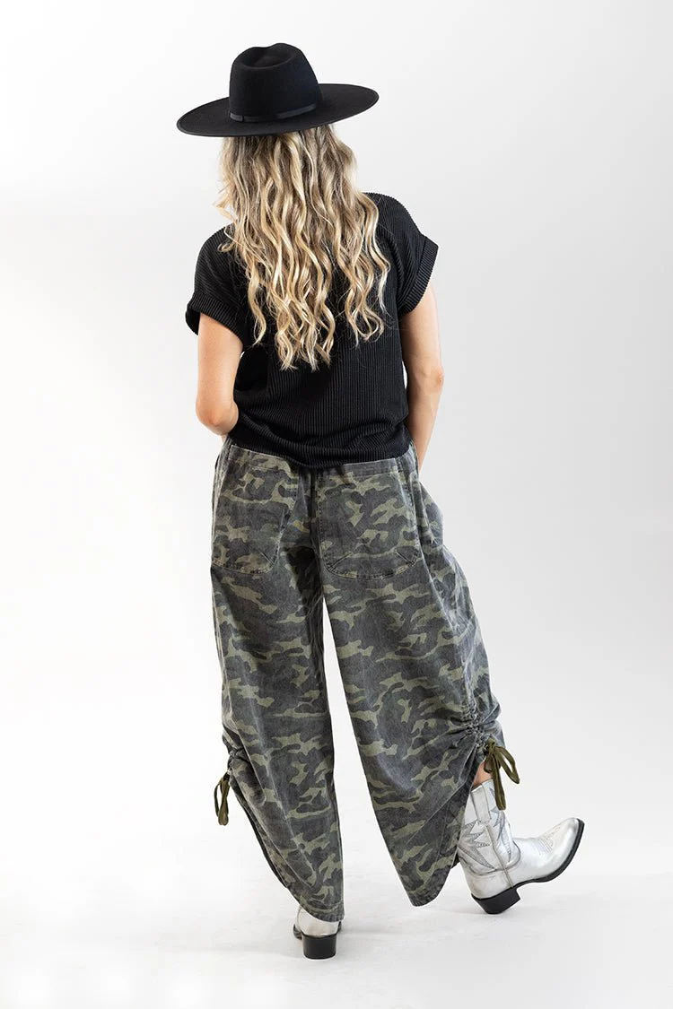 Washed Camo Pants with Ruched Ankle - Image 4