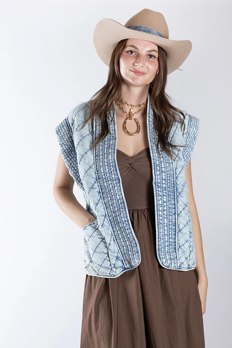 Washed Denim Quilted Vest