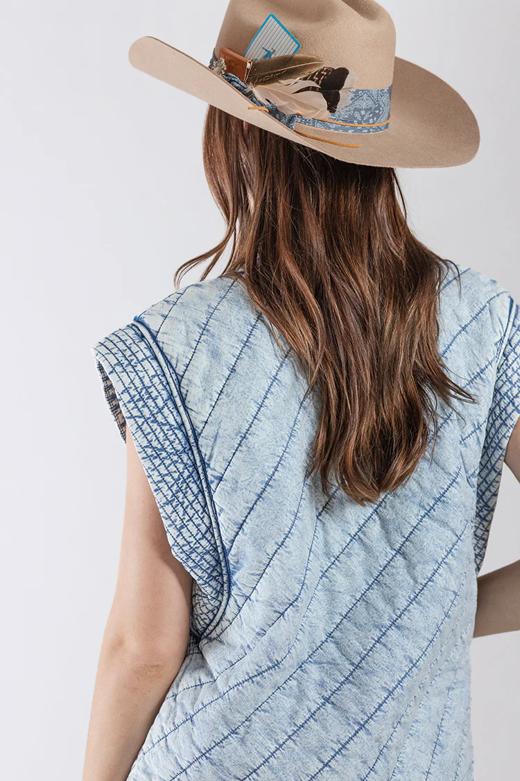 Washed Denim Quilted Vest - Image 2