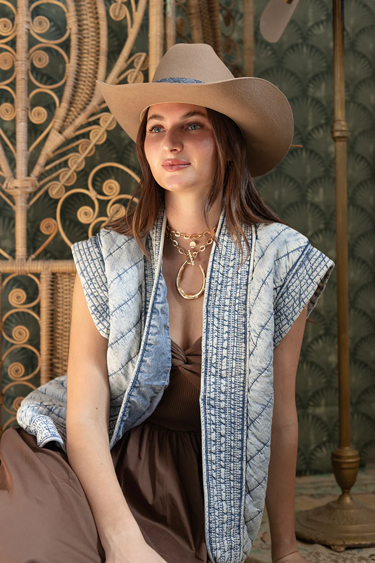 Washed Denim Quilted Vest - Image 3