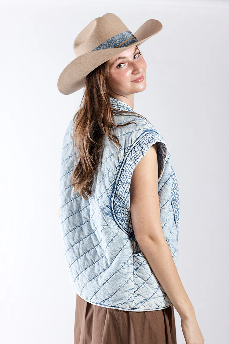 Washed Denim Quilted Vest - Image 5