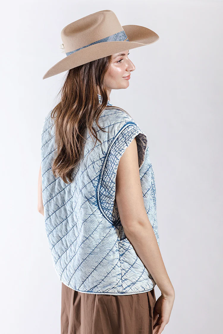 Washed Denim Quilted Vest - Image 6