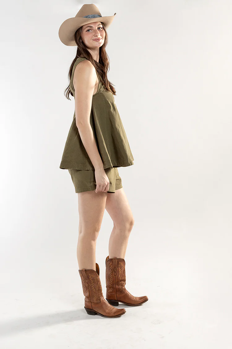 Washed Flare A-Line Top - Olive - Image 5