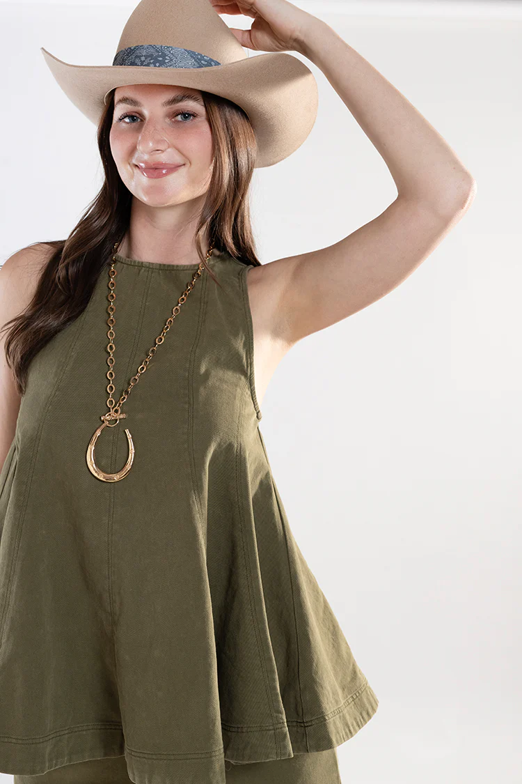 Washed Flare A-Line Top - Olive - Image 6